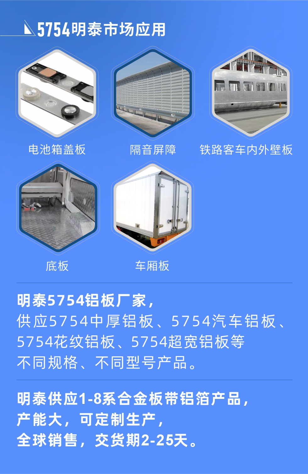 明泰5754鋁板優勢

　　1、可焊接性能強，焊接裂縫的傾向低，焊縫和基體金屬的強度高。

　　2、表面的氧化物較少，軋制板材的表面質量好，光滑無裂紋，無腐蝕斑點和硝鹽痕跡。

　　3、5754鋁板屬于中高強度的鋁合金，疲勞性能和耐腐蝕性能好。

　　4、可根據客戶需求定制不同厚度、不同版型的5754鋁板產品。

　　5754鋁板生產以及包裝要求
　　1、表面不允許有裂紋、腐蝕斑點和硝鹽痕跡。

　　2、表面上允許有深度不超過缺陷所在部位壁厚公稱尺寸8%的起皮、氣泡、表面粗超和局部機械損傷，但缺陷深度不能超過0.5mm,缺陷總面積不超過板材總面積的5%。

　　3、允許供貨方沿型材縱向打光至表面光滑。

　　4、其他要求：有需求方和供貨方自己擬定。

